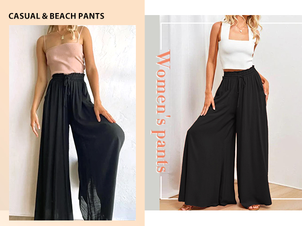 summer pants for women 2024 beach pants for women elastic waist pants for women black linen pants