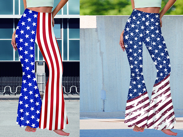 American Flag Flare Pants Women 4th of July Bell-Bottoms