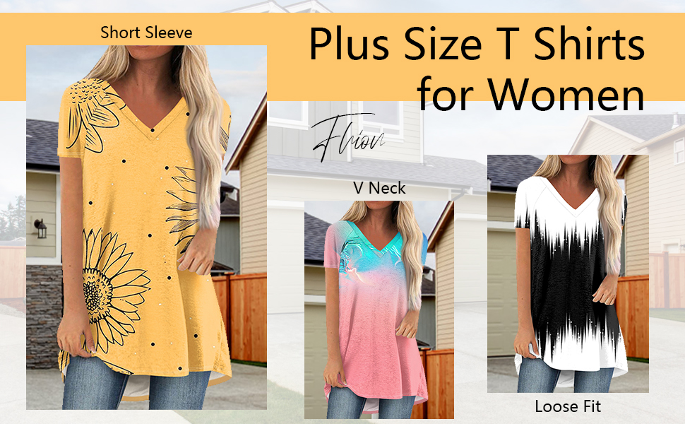 Summer Short Sleeve Tunic Long Tops for Women Trendy Plus Size Flowy Shirts