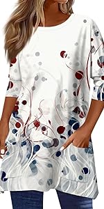 Womens 3/4 Length Sleeve Long Tunic Tops Trendy Flowy Shirt Casual Floral Blouse