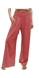 Wide Leg Linen Pants for Women Beach Summer