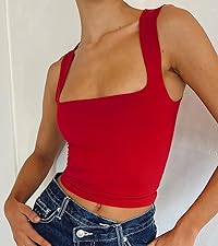 red square neck tank top