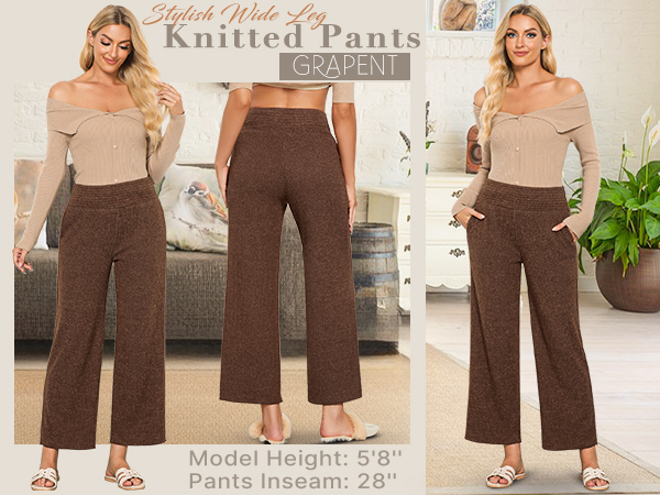 grapent wide leg sweater pants smocked high waisted lounge pants fall and winter relaxing pants