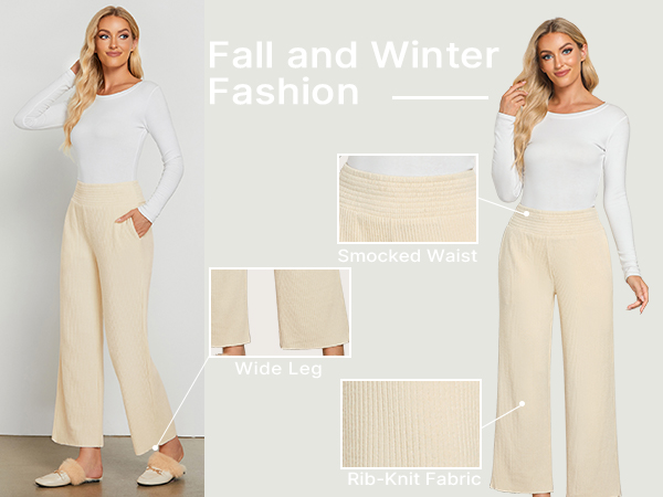 grapent wide leg sweater pants smocked high waisted lounge pants fall and winter relaxing pants