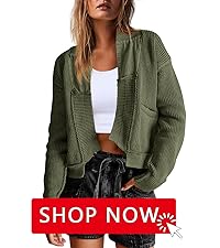 Oversized Cardigan Sweater Open Front Outerwear Chunky Knit Cropped Sweater Jacket with Pockets