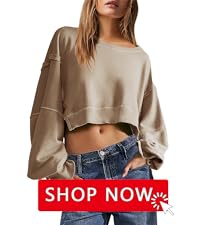 Oversized Cropped Crewneck Sweatshirt Long Sleeve Side Split Top Casual Loose Drop Shoulder Pullover