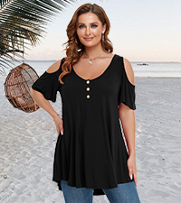 LARACE Cold Shoulder Tops for Women Plus Size V Neck T Shirts Short Sleeve Summer Clothes