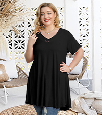 LARACE Plus Size Tops for Womens T Shirts Button Down Summer Clothes Short Sleeve Tunics