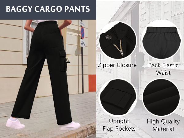 cargo pants for women baggy wide leg y2k high elastic waist straight streetwear combat trousers 