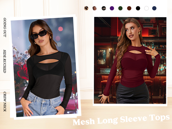 long sleeve mesh tops