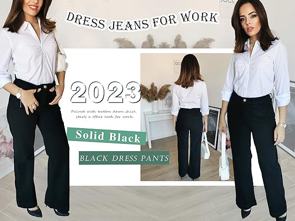 black wide leg jeans for women /Black dress pants for women /black distressed jeans for women 