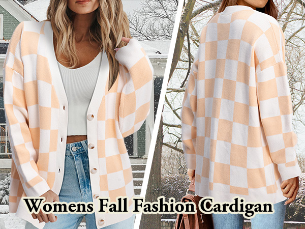 Womens plus size cardigan  checkered cardigan Cable Knit Cardigan Sweater Button Down Loose Cardigan