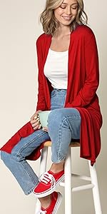 Women''s Solid Long Sleeve Open Front Drape Long Cardigan Duster