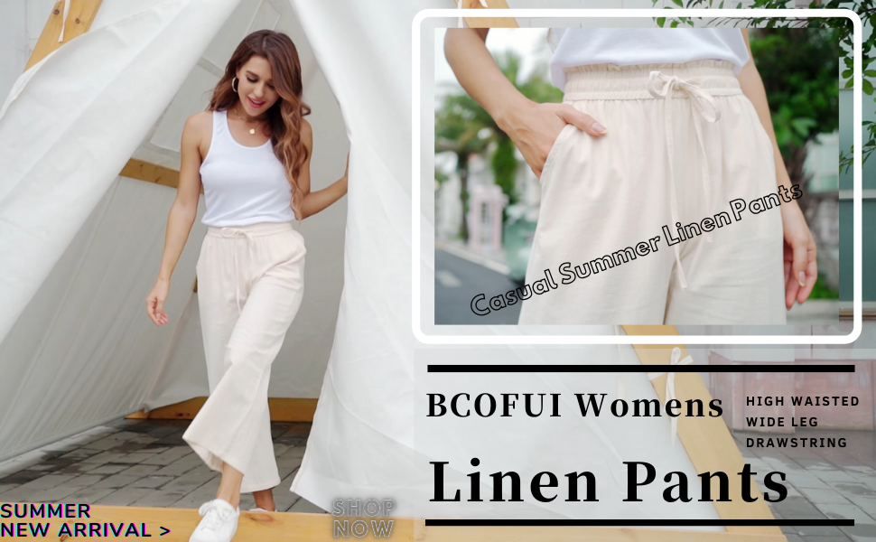 Womens Linen Pants High Waisted Wide Leg Pants