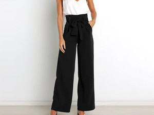 Women''s Trousers High Waist High Color Wide Leg Pants with Belt Casual Business Work Office Pants