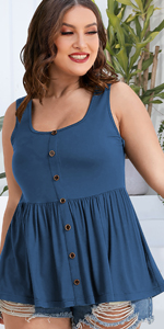 Women Tops Plus Size Summer Sleeveless Tank Tops Blouse Casual Button Ruched Hem Blouses Shirts