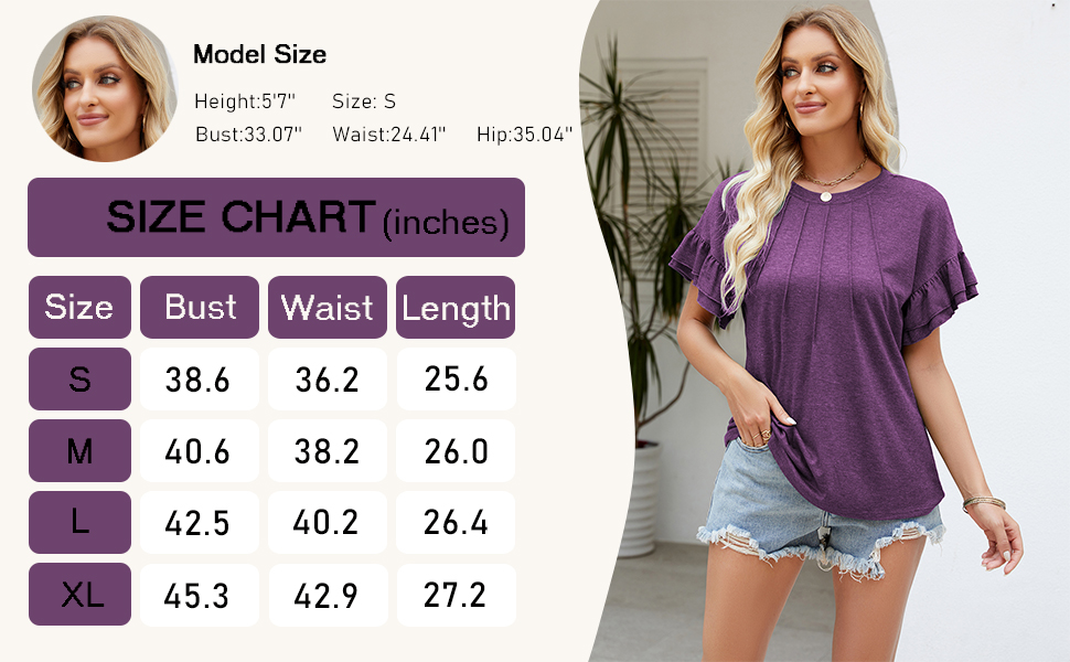 Womens Tops Summer Crewneck Ruffle Short Sleeve Shirts Casual Blouse Loose Fit Tunic Top