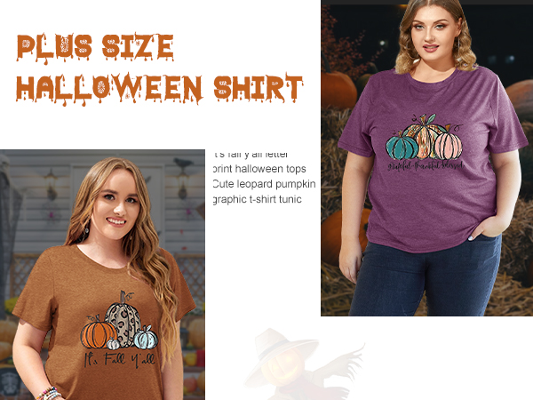 Pumpkin Graphic Tees for Women Plus Size