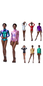 Womens Long Sleeve Laser Leotard Bodysuit