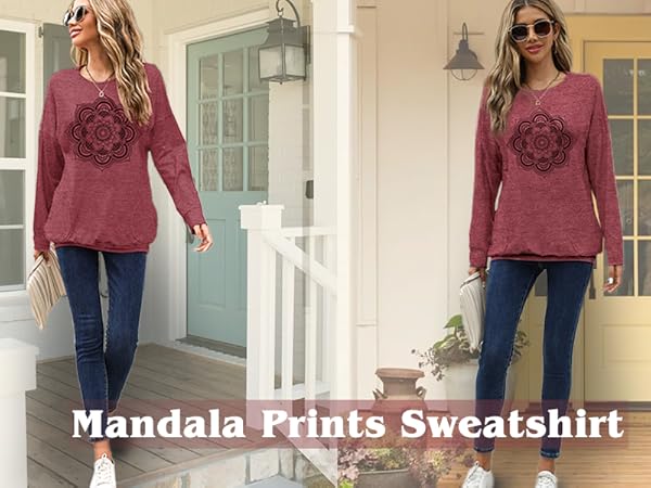 Mandala Print Tops Tee Shirts-1790