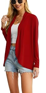 Lightweight Cardigan Long Sleeve Soft Draped Ruffles Open Front Cardigan