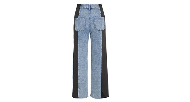 Two Tone Jeans Wide Leg High Waisted Stretchy Buttoned Denim Pants