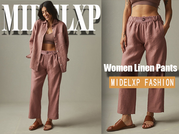 Womens Pull on Capris Summer Casual Elastic High Waisted Linen Pants Comfy Cropped Wide Leg Pants