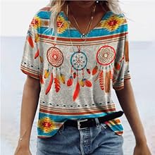 Women''s Western Tribal Ethnic Shirt Aztec Print Casual V-Neck Tops Vintage Graphics Blouse Tunic