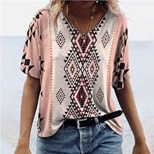 Women''s Western Tribal Ethnic Shirt Aztec Print Casual V-Neck Tops Vintage Graphics Blouse Tunic