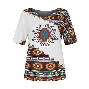 Women&#39;s Western Tribal Ethnic Shirt Aztec Print Casual V-Neck Tops Vintage Graphics Blouse Tunic