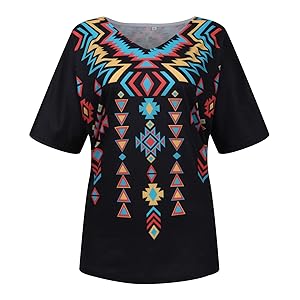 Women''s Western Tribal Ethnic Shirt Aztec Print Casual V-Neck Tops Vintage Graphics Blouse Tunic