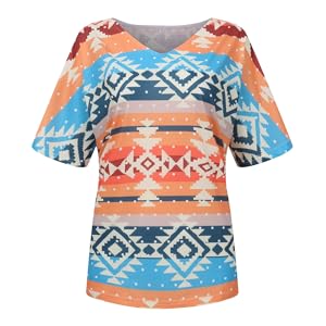 Women''s Western Tribal Ethnic Shirt Aztec Print Casual V-Neck Tops Vintage Graphics Blouse Tunic