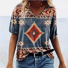 Western Tribal Ethnic Shirt Aztec Print Casual V-Neck Tops Vintage Graphics Blouse Tunic