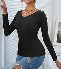 LOLONG Long Sleeve T Shirts for Women Casual V Neck Tops Basic Ribbed Slim Fit Blouse