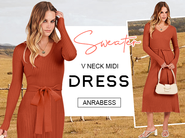 ANRABESS Women''s Midi Sweater Dress