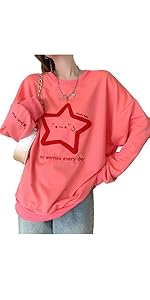 Kawaii Star Graphic Sweatshirt Women Oversized Hoodies Cute Y2K Tops Streetwear