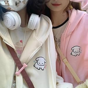 Kawaii Zip Up Hoodie Women Cute Cartoon Embroidery Oversized Pullover Sweatshirt