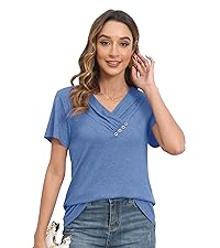 GOUCEHN Womens Dressy Casual Shirts Summer Short Sleeve V Neck Button Blouse Trendy Tunic Tops