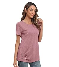 GOUCHEN Womens Tops Summer Casual Short Sleeve T Shirts Buttons Pleated Blouses Trendy Tunic