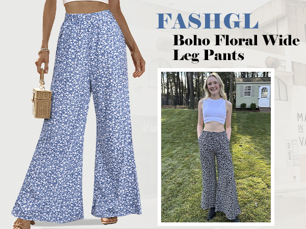 Women Boho Floral Wide Leg Pants