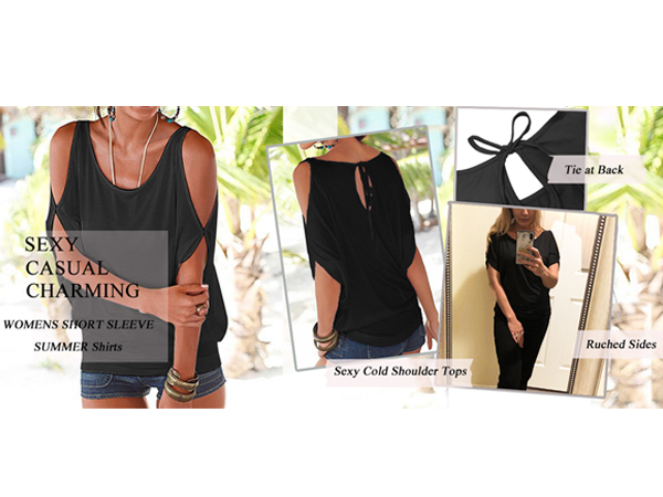 Summer Cold Shoulder Tops for Women Short Sleeve Loose Casual