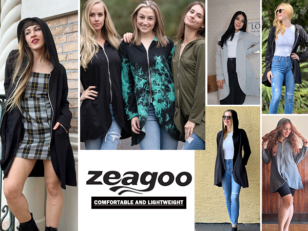 Zeagoo Women''s Long Zip Up Hoodie Light Tunic Hooded Sweatshirt Comfy Jacket with Pockets