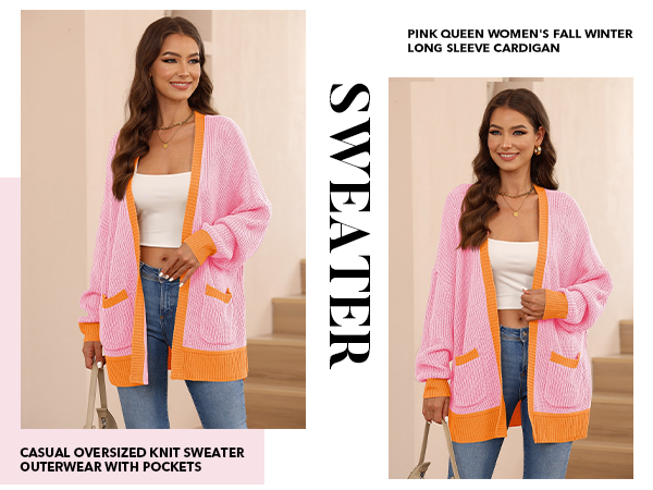 Pink Queen Women''s Fall Winter Long Sleeve Cardigan