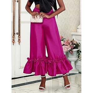 AOMEI Women''s Shiny High Waist Flare Pants Wide Leg Bell Bottoms Trousers