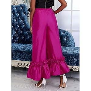 AOMEI Women''s Shiny High Waist Flare Pants Wide Leg Bell Bottoms Trousers