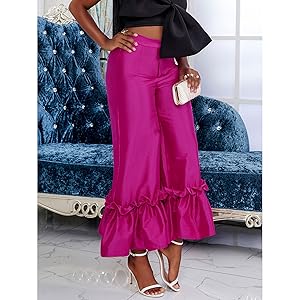 AOMEI Women''s Shiny High Waist Flare Pants Wide Leg Bell Bottoms Trousers