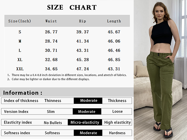 Causal Wide Leg Pants for Women Y2K Stretch Twill High Waisted Chino Pants