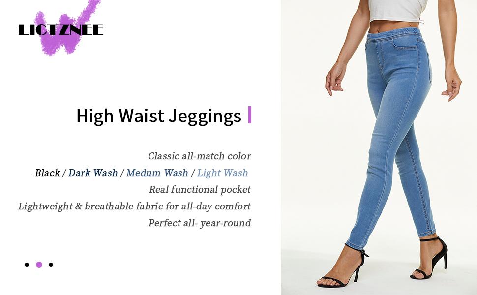 High Waist Jeggings with pocket classic all-match color 