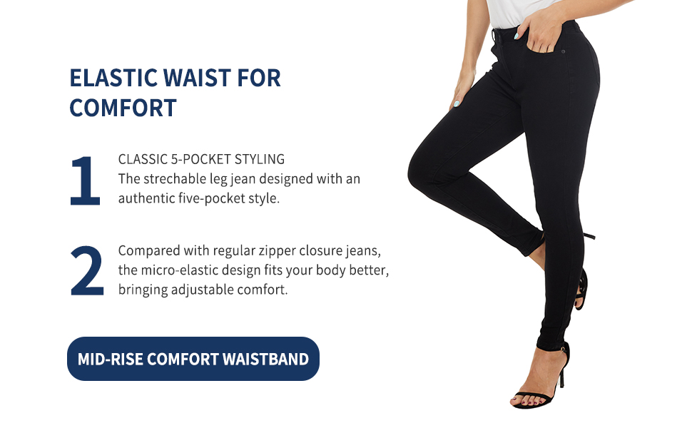 Curvy Slim Fit Elastic Waist Denim Pants