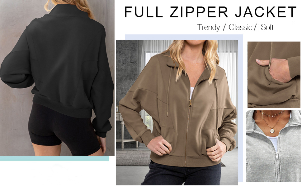 Womens Long Sleeve Jacket Full Zip Up Shirt with Pocket Stand Collar Y2K Clothes